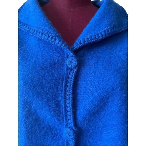 Alpaca Connection Poncho Fringes Blue button Front Alpaca Blend - Picture 7 of 7